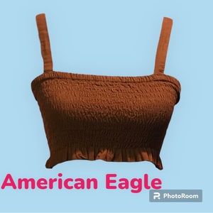 Bin 1: American Eagle crop top. Sz xs. Brown. Smocked. Adjustable straps. EUC